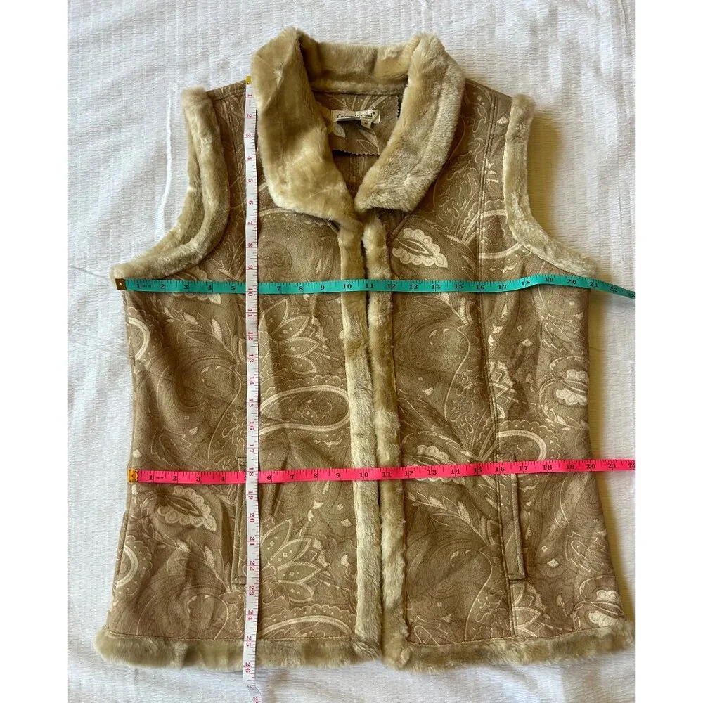 Coldwater Creek Womens Faux Fur Trimmed Sleeveless Vest Beige/Tan Medium - Picture 4 of 9